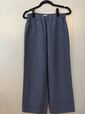 Linen Navy Blue Pants with Pockets